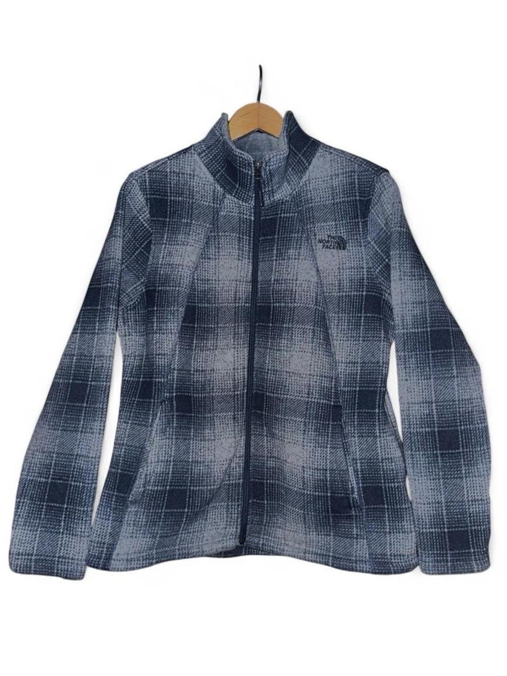The North Face Jacket Plaid Fleece Full Zip Womens XL Extra Large Grey Navy Blue